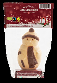 Der Schneemann mit Halstuch von Heidi lässt Dein Herz im Nu schmelzen! Der vegane Schneemann aus Reisdrinkschokolade kommt in Bio-Qualität daher und stammt aus der Schweizer Schokoladentradition!