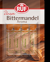 Das Bitter-Mandel-Aroma von RUF verzaubert Dein Gebäck ohne großen Aufwand! Einfach ein Fläschchen in den Teig geben und schon durchströmt ihn das Aroma der Bitter-Mandel! In der Packung sind 4 Fläschchen mit je 2ml enthalten.