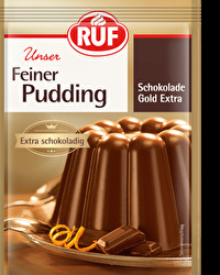 Der Feiner Pudding Schokolade Gold Extra von RUF ist nicht nur extra schokoladig mit einem Kakaoanteil von fast 25%, es lässt sich auch sehr leicht mit Pflanzendrinks zubereiten! Die drei Packen reichen für 1,5 Liter.