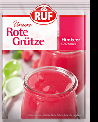 Die Rote Grütze Himbeer-Geschmack von RUF schmeckt nicht nur unheimlich toll nach Himbeeren, sie lässt sich auch mit nur einem halben Liter Wasser extrem leicht zubereiten. Die drei Packen reichen für 1,5 Liter insgesamt!