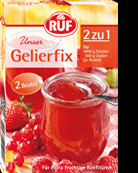 Mit dem Gelierfix 2 zu 1 von RUF zauberst du dir in kürzester Zeit eine wunderbare Marmelade, die auf Grund von weniger Zucker noch fruchtiger ist.