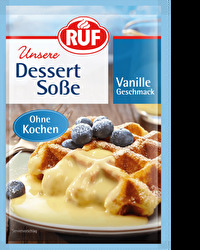 Die Dessertsoße Vanille Geschmack ohne Kochen von RUF ist blitzschnell hergestellt und unglaublich lecker.