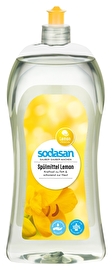 Das Spülmittel Lemon von Sodasan entfernt durch ausgesuchte pflanzliche Inhaltsstoffe kraftvoll Fett.