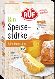 Die Bio Speisestärke von RUF ist der ideale Begleiter, wenn es darum geht, Saucen oder Cremes anzudicken, oder fluffiges Gebäck zu zaubern! Nur wenige Gramm der Maisstärke reichen aus, um 500 ml Flüssigkeit zu binden.