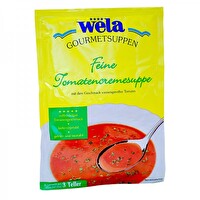Die Feine Gourmet Tomatencremesuppe von Wela ist im Nu zubereitet und schmeckt vollmundig fruchtig nach Tomate.