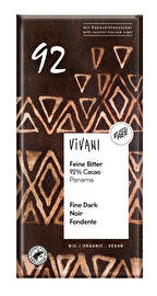 Die Feine Bitter 92% von Vivani ist eine sehr intensive Bitterschokolade mit einer leicht karamelligen Note von Kokosblütenzucker.