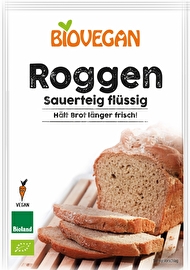 Sauerteig flüssig Roggen Bio von Biovegan ist mit Zusatz von Hefe sofort backbereit und zaubert ein herrliches Brot mit dem typisch säuerlichen Geschmack von Sauerteig.