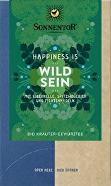 Der Happiness is Wild sein Kräuter-Gewürztee von Sonnentor errinnert Dich mit jedem Schluck an das Spazieren durch wilde Wiesen und Wälder.