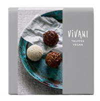Die veganen Truffes von Vivani enthält drei verschiedene Sorten erlesener, schokoladengetauchter Pralinen mit Trüffel-Crèmefüllung: