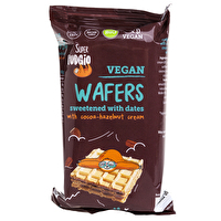 Die Vegan Wafers von Super Fudgio sind 4 Waffeln mit saftiger Haselnusscreme und der natürlichen Süße der Dattel.