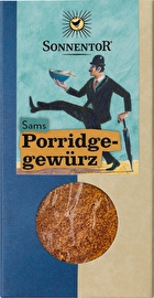 Sams Porridge Gewürz von Sonnentor verfeinert Porridge, Joghurt, Früchte oder Desserts mit einer feinen Mischung aus Zimt, Muskat, Orange und anderen feinen Gewürzen.