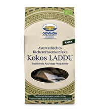 Das Laddu Kokos - Kichererbsenkonfekt von Govinda wird nach einem ayurvedischen Rezept zubereitet und ist eine ganz besondere Nascherei.