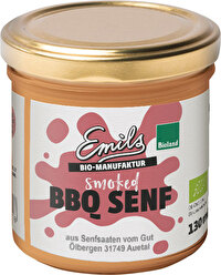 Kräftig, herzhaft und fein rauchig schmeckt der fantastische smoked BBQ Senf von Emils Bio-Manufaktur.
