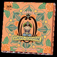 Schoko Schamane Orange von mind sweets ist eine hochwertige milde Zartbitter-Schokolade mit Kokosblütenzucker und einem Hauch von Orangenschale.