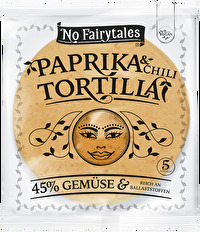 Die farbenfrohen Paprika-Chili-Tortillas von No Fairytales bestehen aus 45% Gemüse, sind reich an Ballaststoffen und natürlich vegan.