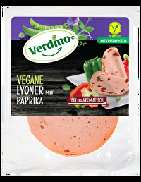 Ein weiteres Mitglied in der veganen Lyoner Reihe von Verdino ist die vegane Lyoner mit Paprika.