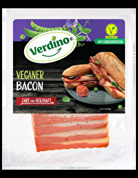 Der vegane Bacon von Verdino aus Erbsenprotein ist der Optik des originalen Bacons perfekt nachempfunden.