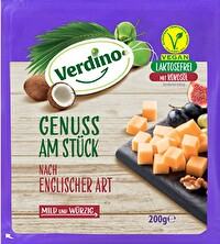 Der Genuss am Stück nach Englischer Art von Verdino ist eine vegane Alternative zum typisch englischen Cheddar Käse.