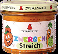 Zwergen Streich Tomate von Zwergenwiese wurde extra für Kinder hergestellt. Neben den milden Tomaten und dezenten Gewürzen verzichtet dieser Aufstrich komplett auf zugesetzten Zucker!