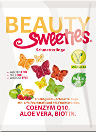 Die veganen Schmetterlinge von Beauty Sweeties - Fruchtgummies mit 17% Fruchtsaftanteil und echtem Aloe Vera! Jetzt günstig bei kokku im veganen Onlineshop bestellen!