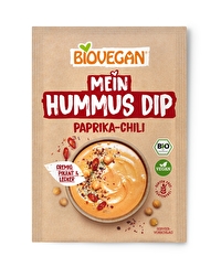 Mein Hummus Dip - Paprika Chili von Biovegan ist eine Fertigmischung, mit der du im Handumdrehen einen köstlichen, cremigen Hummus Dip parat hast.