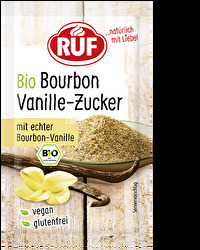 Der Bio Bourbon Vanille-Zucker von RUF ist ideal zum Backen oder Süßen von Quark und Joghurts geeignet. Die drei Päckchen enthalten je 8 Gramm feinsten Vanillezuckers!