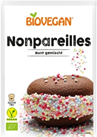 Die Nonpareilles von Biovegan sind kleine, farbenfrohe Zuckerkügelchen zur Verzierung von Backwaren aller Art. Lecker und gesund dank eines Vollkornkerns. Ideal für jeden Kindergeburtstag!