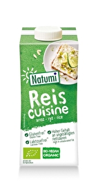 Die Reis Cusine von Natumi hat nur 8% Fettanteil, bietet aber den vollen, leckeren Geschmack einer pflanzlichen Sahnealternativen.
