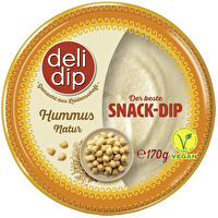 Der Hummus natur von delidip in der kleinen Größe eignet sich hervorragend zum Mitnehmen.