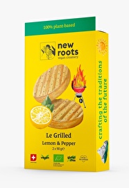 Der Le Grilled Lemon & Pepper von New Roots ist eine pflanzliche Alternative zu Grillkäse auf der Basis von Kichererbsen und Lupine.