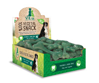 Die grünen, pflanzlichen Knochen von V.E.G. in der Größe M (=13cm) sind ein super Snack für deinen Hund.