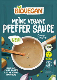 Die vegane Pfeffersauce von Biovegan ist die richtige Sauce für alle, die intensiven Pfeffergeschmack mögen.