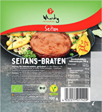 Der Seitans-Braten von Wheaty ist ein köstliches veganes Bratstück, was hervorragend zu Pommes und Salat serviert werden kann.