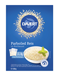 Beim Parboiled Reis im Kochbeutel von Davert handelt es sich um eine besonders lockere, leicht gelbe Reissorte.
