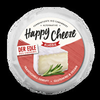 Der Edle Klassik von Happy Cheeze ist eine köstliche, pflanzliche Alternative zu Camembert auf Basis von Cashewnüssen.
