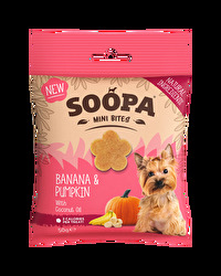 Die Hundedrops Banana & Pumpkin MINI von Soopa bieten Deinem Liebling den vollen Geschmack sind aber extra auf kleine Zähne eingestellt.