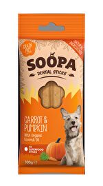 Die Kauknochen Dental Sticks Carrot & Pumpkin von Soopa sind ein perfektes Leckerlie für Deinen Hund. In dem Pack sind 4 kleine Kausticks mit Karotten und Kürbis enthalten.