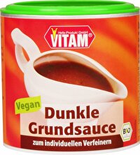 Die dunkle Grundsauce Bio von VITAM eignet sich pur als würzige Bratensauce sowie für zahlreiche Kreationen mit veganem Rotwein, veganer Creme, Senf, frischen Kräutern oder Gemüsebrühe.