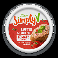 Luftig & Locker Tomate Chili von Simply V – Die aufgeschlagene Frischkäsealternative überzeugt mit einer luftig-lockeren Konsistenz, fruchtigen Kirschtomaten und einem dezenten Chili-Kick.