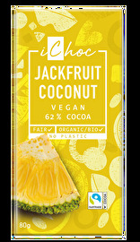 Jackfruit Coconut von iChoc – Bio-Bitterschokolade trifft auf exotische Jackfruit, knackige Kokoschips und erfrischenden Lemoncrisp.