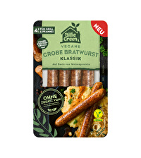 Die vegane grobe Bratwurst Klassik von Billie Green überzeugt mit herzhaftem Geschmack und einem knackigen Biss.