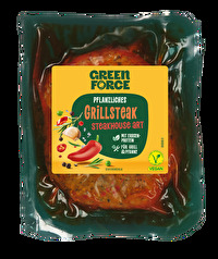 Das pflanzliche Grillsteak – Steakhouse Art von GREENFORCE überzeugt mit einer saftigen, schnittfesten Textur und einem fein abgestimmten Würzaroma.