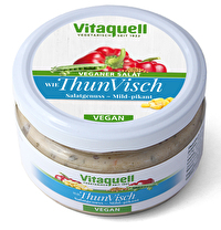 Der vegane ThunVisch-Salat von Vitaquell: Herrlich aromatischer Salat - perfekt für die vegane Brotzeit. Vegan und günstig bei kokku kaufen!