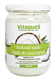 Das kaltgepresste Bio-Kokosöl von Vitaquell im praktischen 400g-Glas eignet sich hervorragend zur Rohkosternährung und enthält alles Gute aus der Kokosnuss!