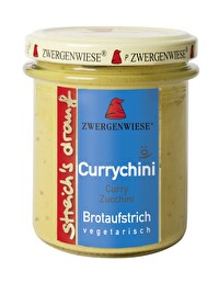 Der Currychini streichs drauf von Zwergenwiese ist ein veganer Brotaufstrich, der das Beste aus Curry und Zucchini in einem Glas versammelt. Sehr lecker und bekömmlich!