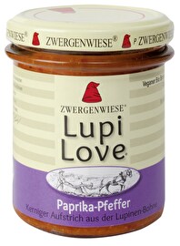 LupiLove Paprika Pfeffer von Zwergenwiese ist ein ungemein schmackhafter Aufstrich aus Süßlupinen gemixt mit Paprika und verfeinert mit einem Hauch Pfeffer!