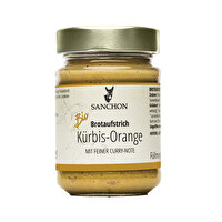 Sanchon Kürbis-Orange ist ein würzig-fruchtiger Brotaufstrich aus Hokkaido-Kürbis mit einer einzigartig indischen Currykomposition, fein abgstimmt mit Orangen.