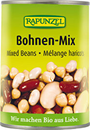 In dem Bohnen-Mix von Rapunzel findest du neben roten Kidney Bohnen auch Feuerbohnen, Kichererbsen und weißen Navy Bohnen.