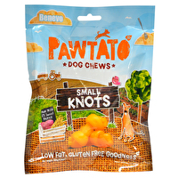 Die Kauknochen Pawtato Knots klein von Benevo sind der ideale Knabberspaß für kleine und mittelgroße Hunde! Hergestellt aus Süßkartoffeln und Reis halten sie die Zähne und das Zahnfleisch gesund!