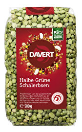 Die halben grünen Schälerbsen von Davert sind ideal für die schnelle Zubereitung von Erbsenpüree oder Füllungen.